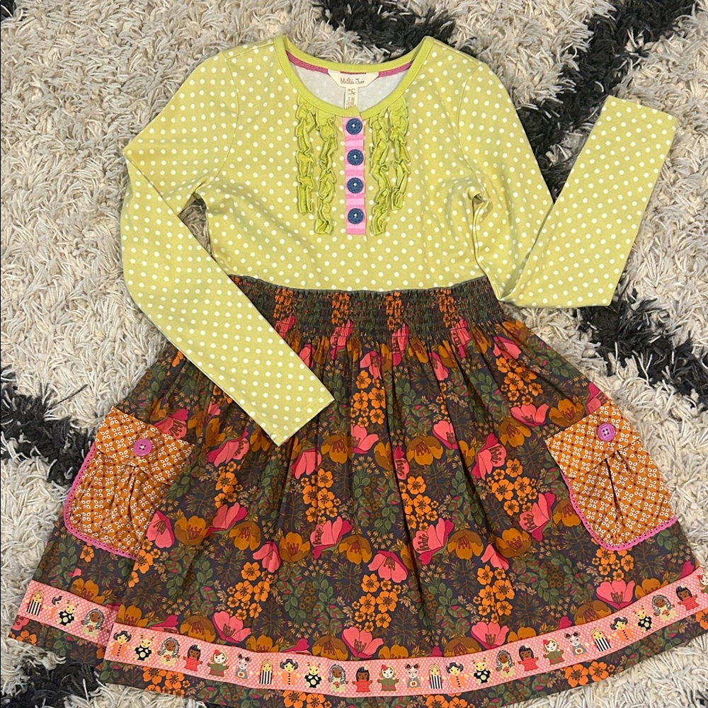 Matilda Jane Green Polka Dot Dress with Pink Accents
